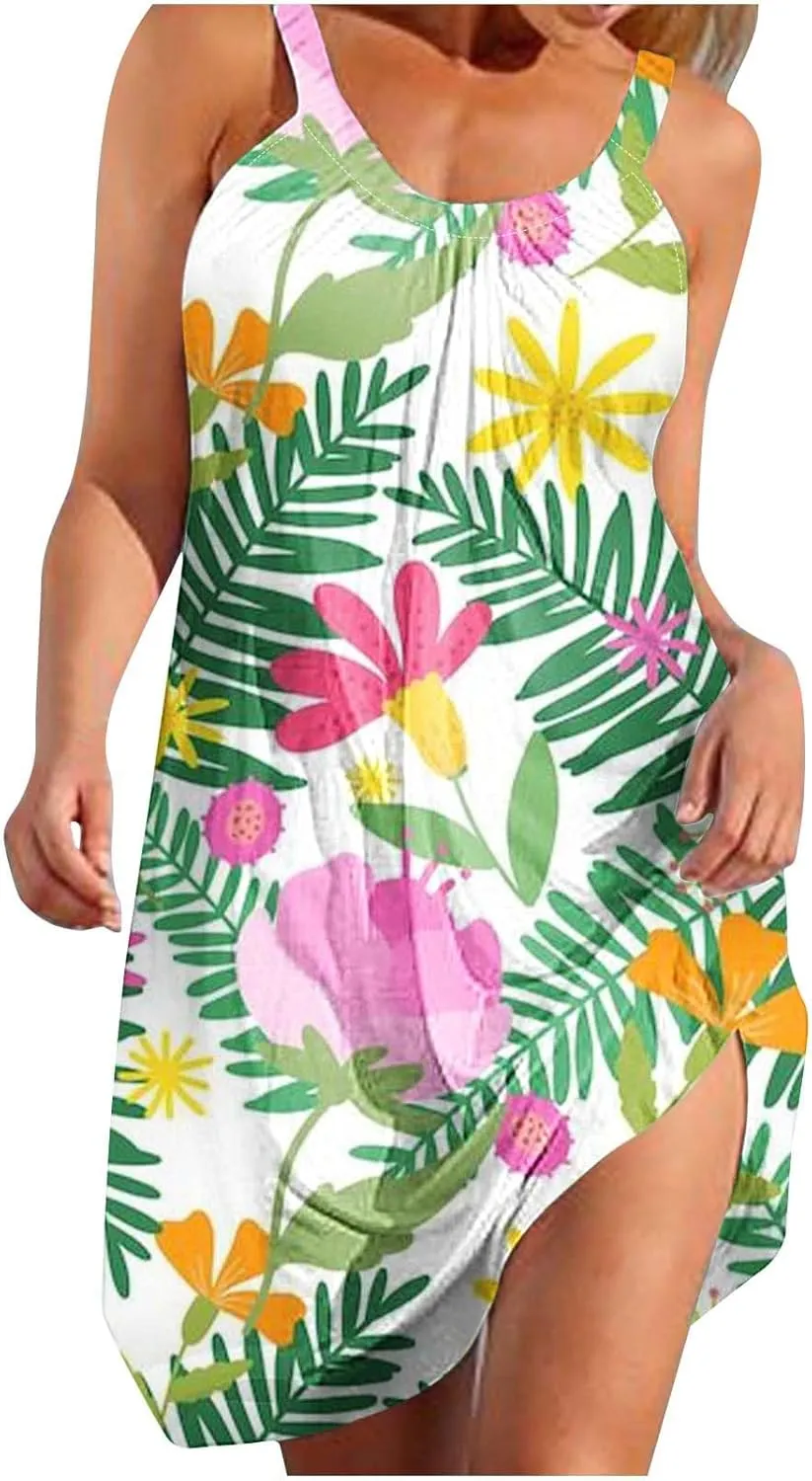 Summer Dresses for Women Vacation 2024 Casual Flowy Floral Beach Sun Dress Casual Plus Size Slip Dress 2024