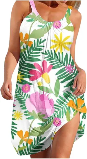 Summer Dresses for Women Vacation 2024 Casual Flowy Floral Beach Sun Dress Casual Plus Size Slip Dress 2024
