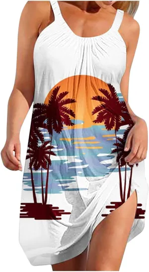 Summer Dresses for Women Vacation 2024 Casual Flowy Hawaiian Beach Sun Dress Casual Plus Size Slip Dress 2024