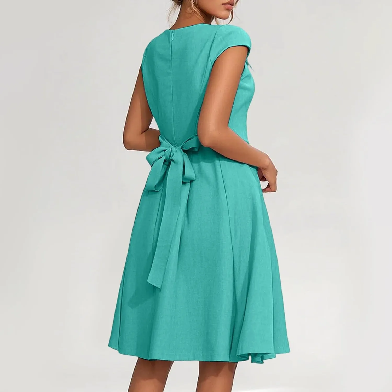 Summer Floral Chiffon Dresses for Women 2025 Midi Trendy Flowy Swing Empire Waist Cap Sleeve V Neck A Line Dress