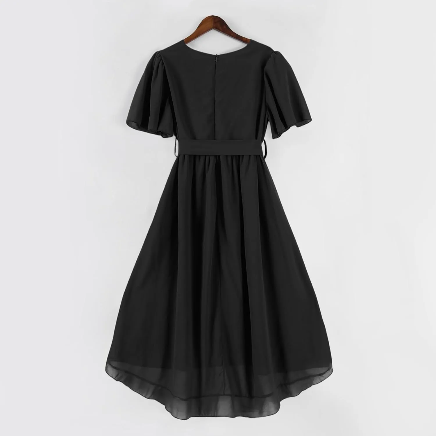 Summer Floral Chiffon Dresses for Women 2025 Midi Trendy Short Sleeve V Neck Tie Elastic Waist Flowy Swing A Line Dress