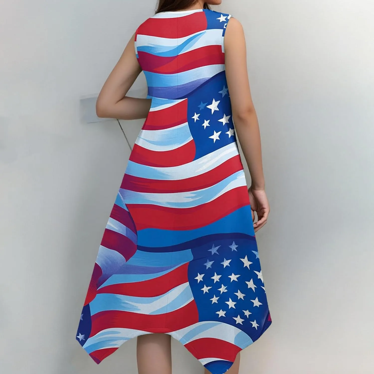 Sun Dresses for Women 2025 Vacation Summer Midi Sleeveless Irregular Hem Dress U-Neck Dresses A Line with Pockets