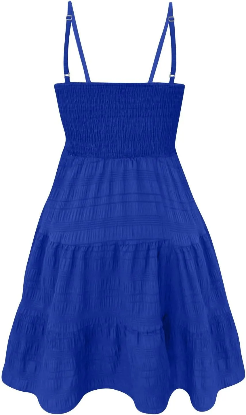 Sundresses for Women 2025 Short Smocked Spaghetti Strap Babydoll Dress Casual Summer Flowy Tiered A Line Skater Dress