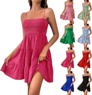 Sundresses for Women 2025 Smocked Spaghetti Strap Tiered Ruffe Mini Dress Flowy Summer Casual A Line Skater Dress