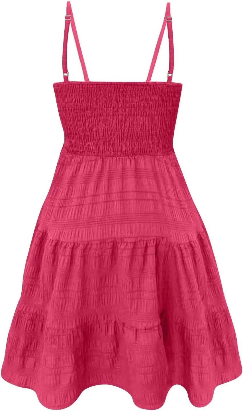 Sundresses for Women 2025 Smocked Spaghetti Strap Tiered Ruffe Mini Dress Flowy Summer Casual A Line Skater Dress