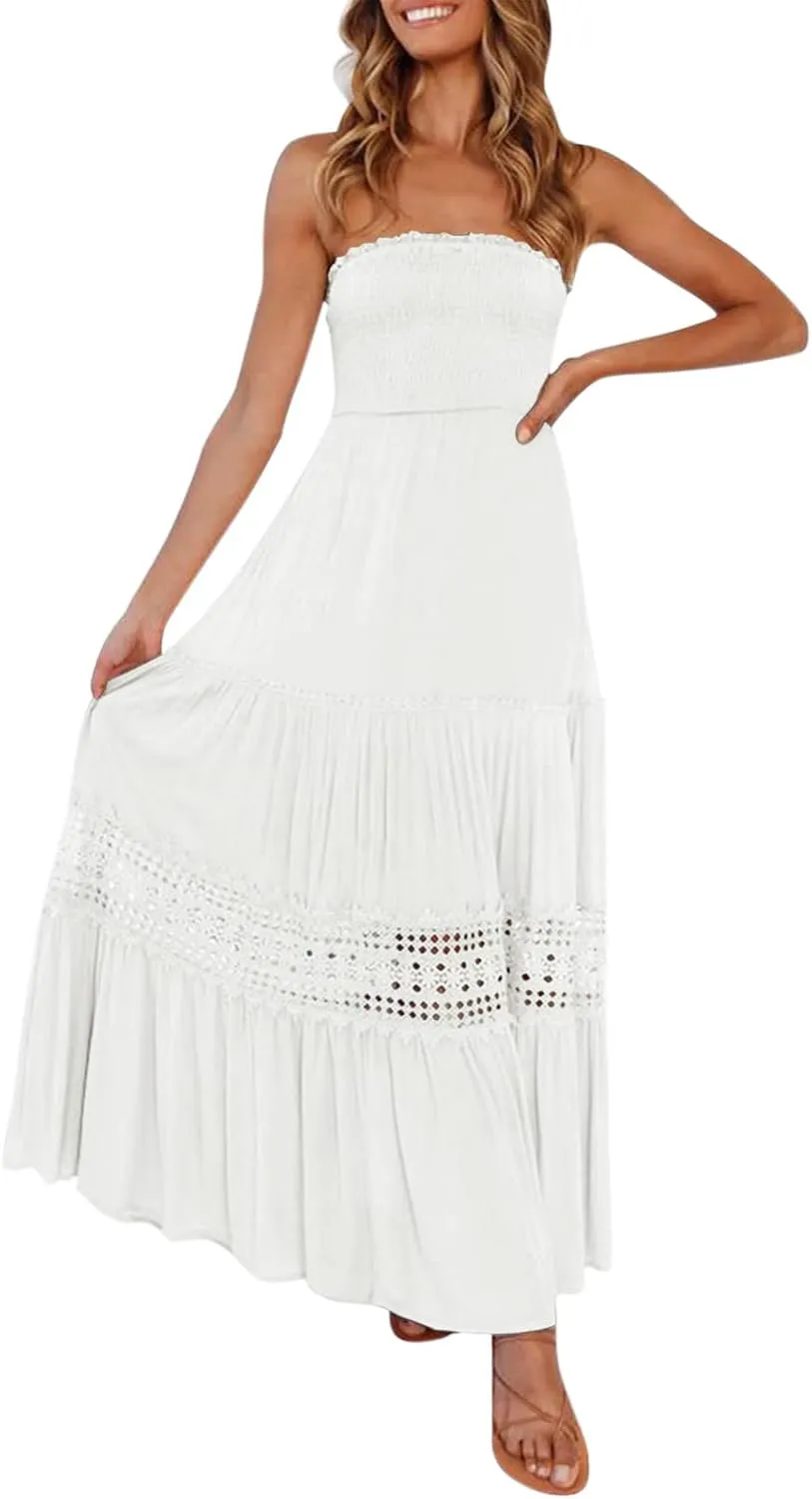 Sundresses For Women 2025 Vacation Sexy Women Summer Boho Strapless Maxi Dress Casual Sleeveless Off Shoulder Dresses