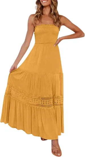Sundresses For Women 2025 Vacation Sexy Women Summer Boho Strapless Maxi Dress Casual Sleeveless Off Shoulder Dresses