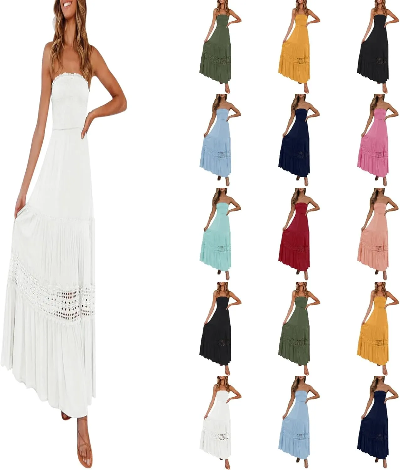 Sundresses For Women 2025 Vacation Sexy Women Summer Boho Strapless Maxi Dress Casual Sleeveless Off Shoulder Dresses