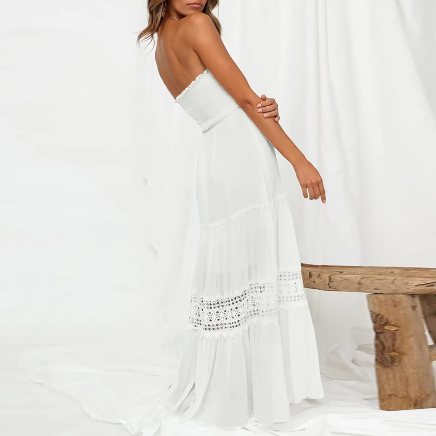Sundresses For Women 2025 Vacation Sexy Women Summer Boho Strapless Maxi Dress Casual Sleeveless Off Shoulder Dresses
