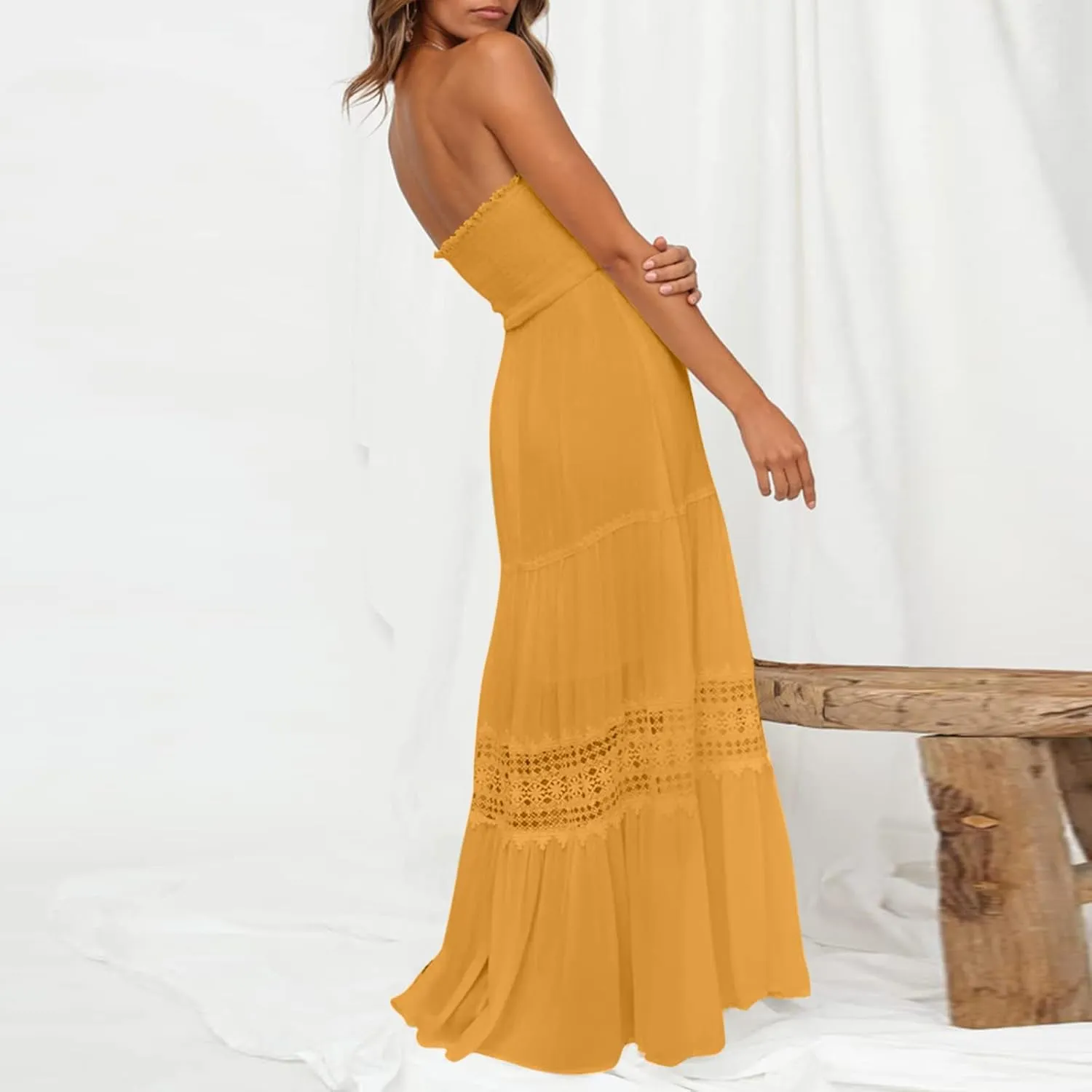 Sundresses For Women 2025 Vacation Sexy Women Summer Boho Strapless Maxi Dress Casual Sleeveless Off Shoulder Dresses