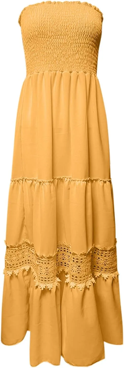 Sundresses For Women 2025 Vacation Sexy Women Summer Boho Strapless Maxi Dress Casual Sleeveless Off Shoulder Dresses