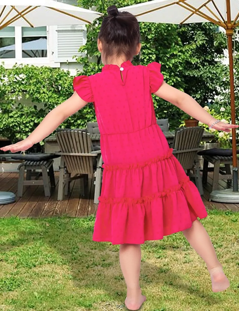Toddler Girl Dress Hot Pink Flutter Sleeve Tiered Twirl A-Line Dress Summer Outfits Beach Party Sundress 2-7 Years