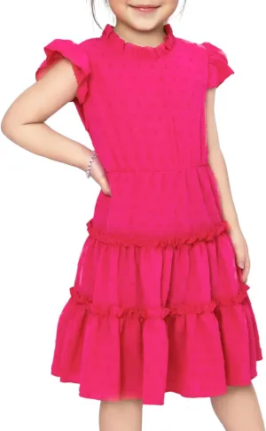 Toddler Girl Dress Hot Pink Flutter Sleeve Tiered Twirl A-Line Dress Summer Outfits Beach Party Sundress 2-7 Years