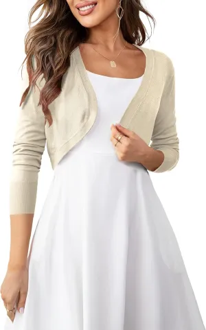 U.Vomade Women's Cropped Cardigan Bolero Shrug Open Front Sweater Long Sleeve S-1X