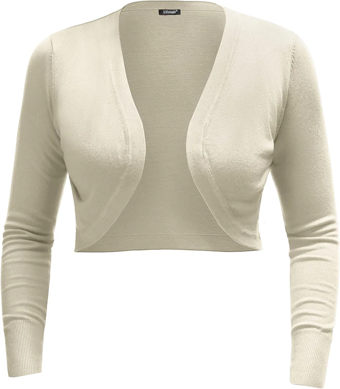 U.Vomade Women's Cropped Cardigan Bolero Shrug Open Front Sweater Long Sleeve S-1X