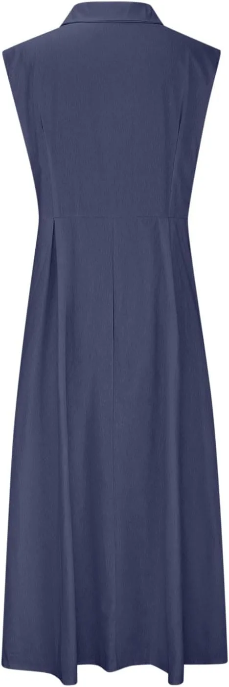 Vacation Dresses for Women 2025 Casual Beach Sundress Cotton Linen Vacation Loose Flowy V Neck Button Down Dress