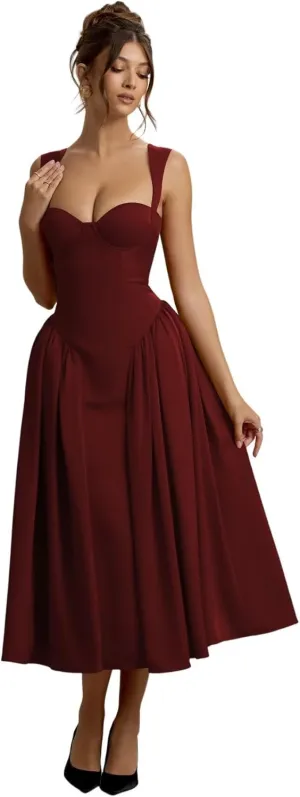 Vintage Corset Prom Dresses for Women 2025 Satin Long Sweetheart Drop Waist Midi Dress for Party Gowns RO289