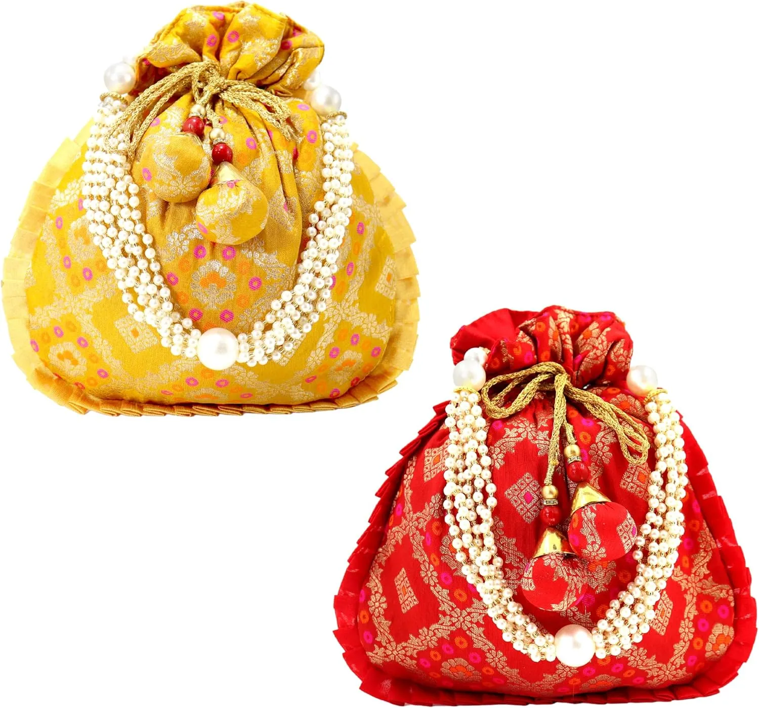 w p Banarasi bag Indian Ethnic Ladies Handbag Purse for Bridal Batwa Handle Purse Clutch for Women Gifts Jewelry Wedding Bag (Pack of 2)