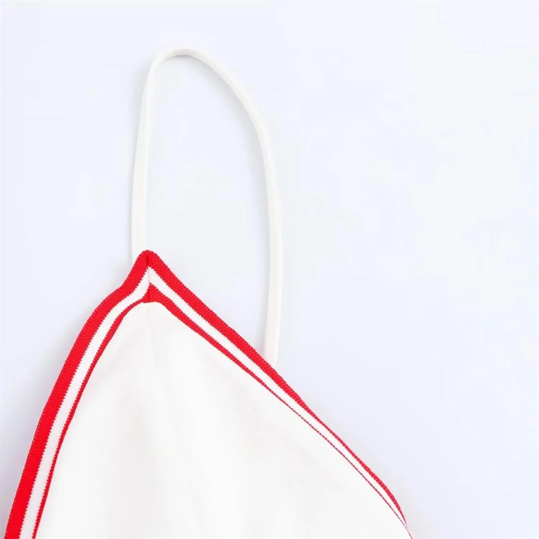 Women Contrast Color A-Line Mini Dress V-Neck Sexy Spaghetti Strap Backless Short Dresses
