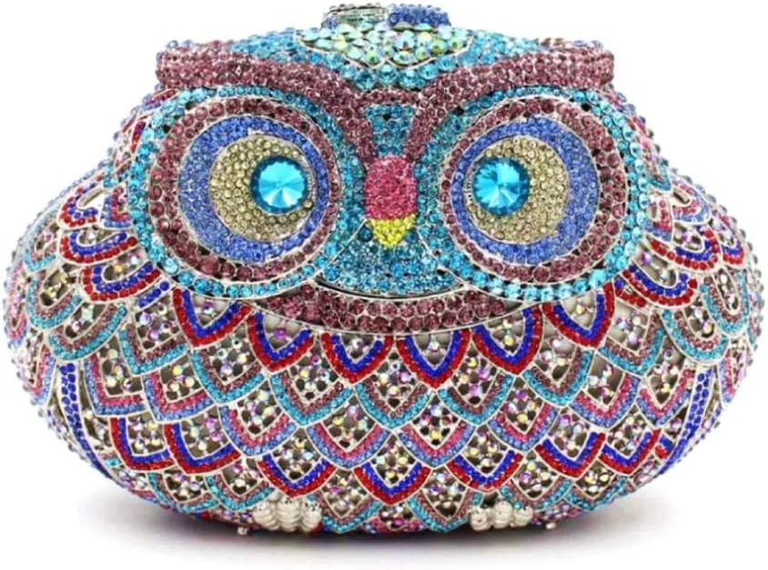 Women Cute Cartoon Rhinestone Evening Handbag Luxury Crystal Clutch Purse Owl Party Prom Evening Bag