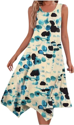 Women Flowy Dresses Casual Knee Length Plus Size Sun Dress Casual Beach Floral Vacation Dresses 2024 with Procket