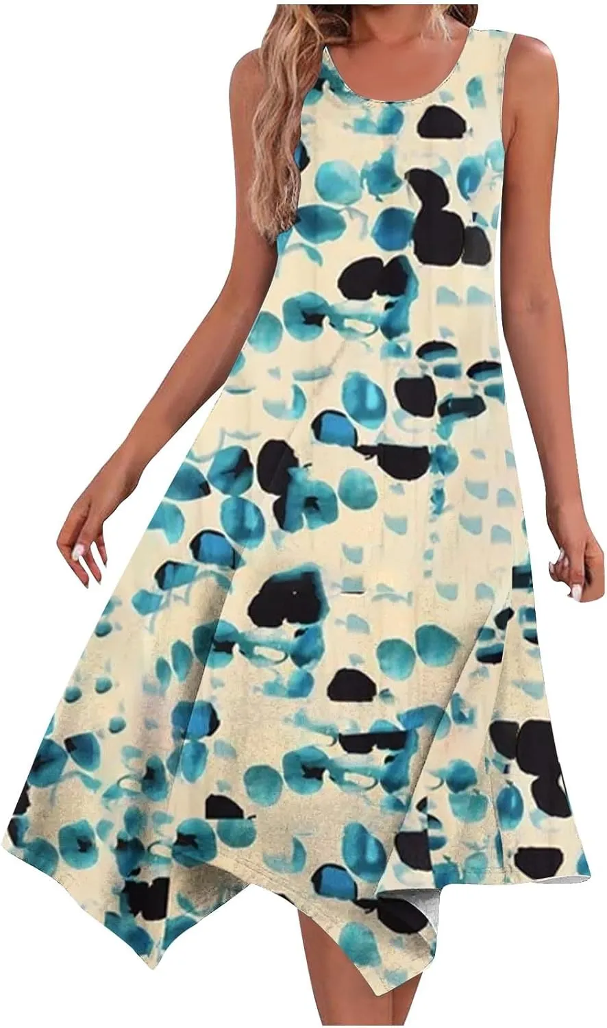 Women Flowy Dresses Casual Knee Length Plus Size Sun Dress Casual Beach Floral Vacation Dresses 2024 with Procket