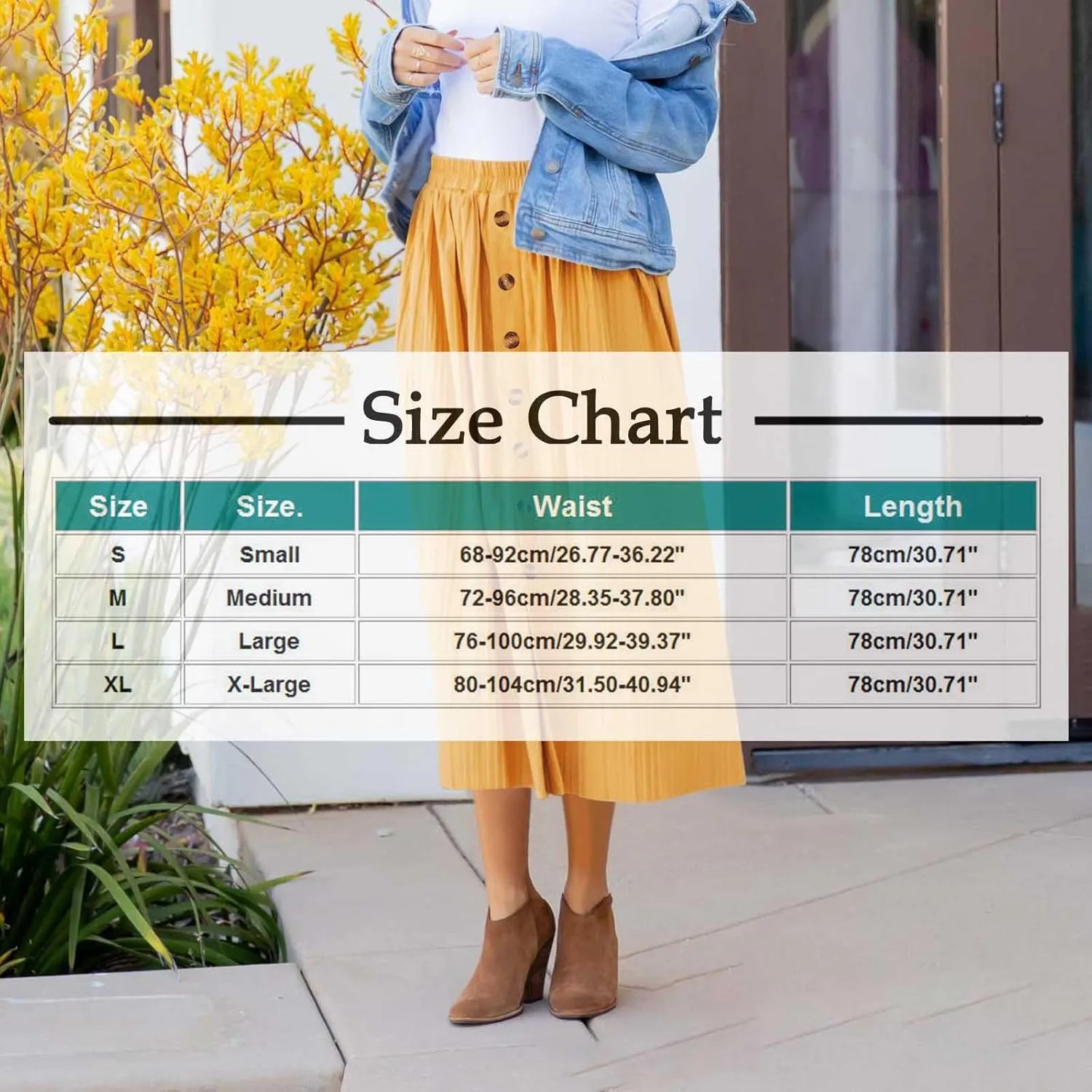 Women Front Button A-Line Midi Skirt Summer Casual High Waisted Skirts Trendy Casual Solid Color Flowy Pleated Skirt