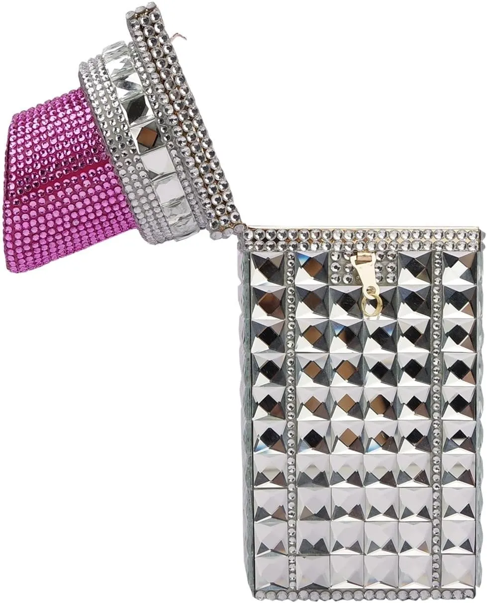 Women Lipstick Shape Inlaid Rhinestone Crystal Glitter Evening Bags Purses Clutch Sparkly Banquet Handbag