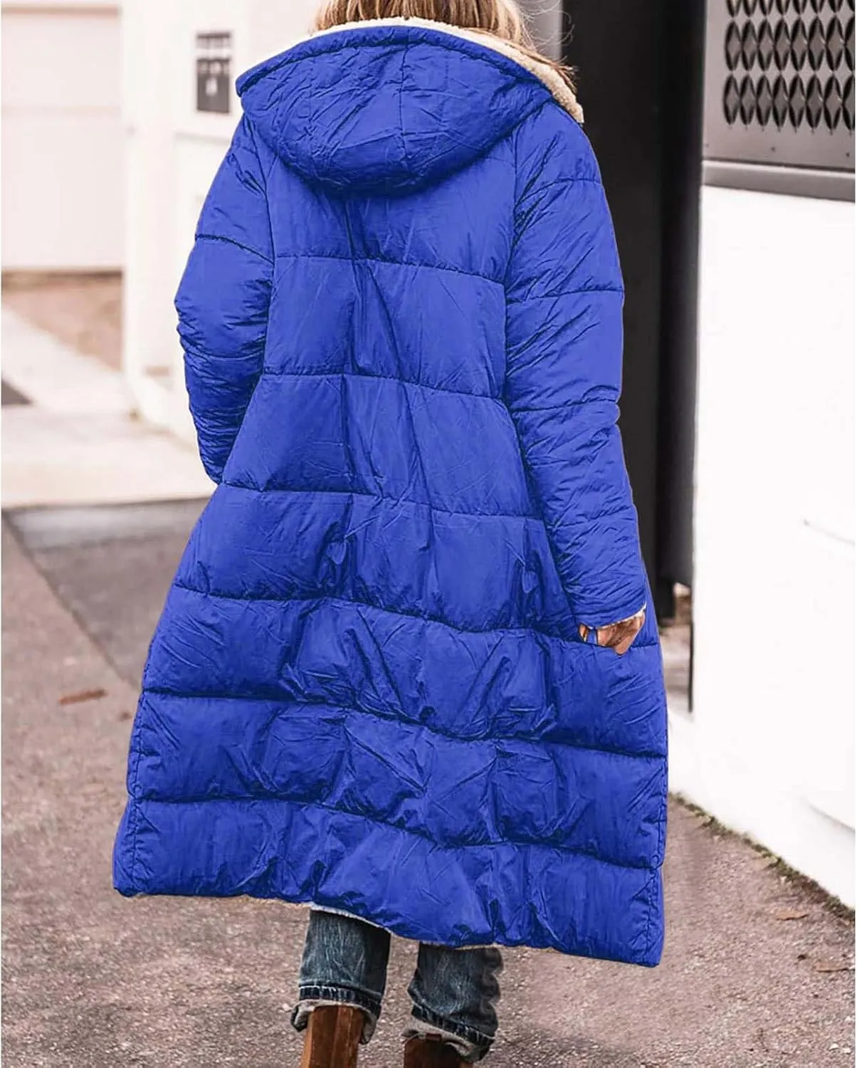 Women Long Winter Jacket Oversize Thicken Warm Stylish Hoodie Down Coat Sherpa Fleece Lined Reversible Puffer Jacket