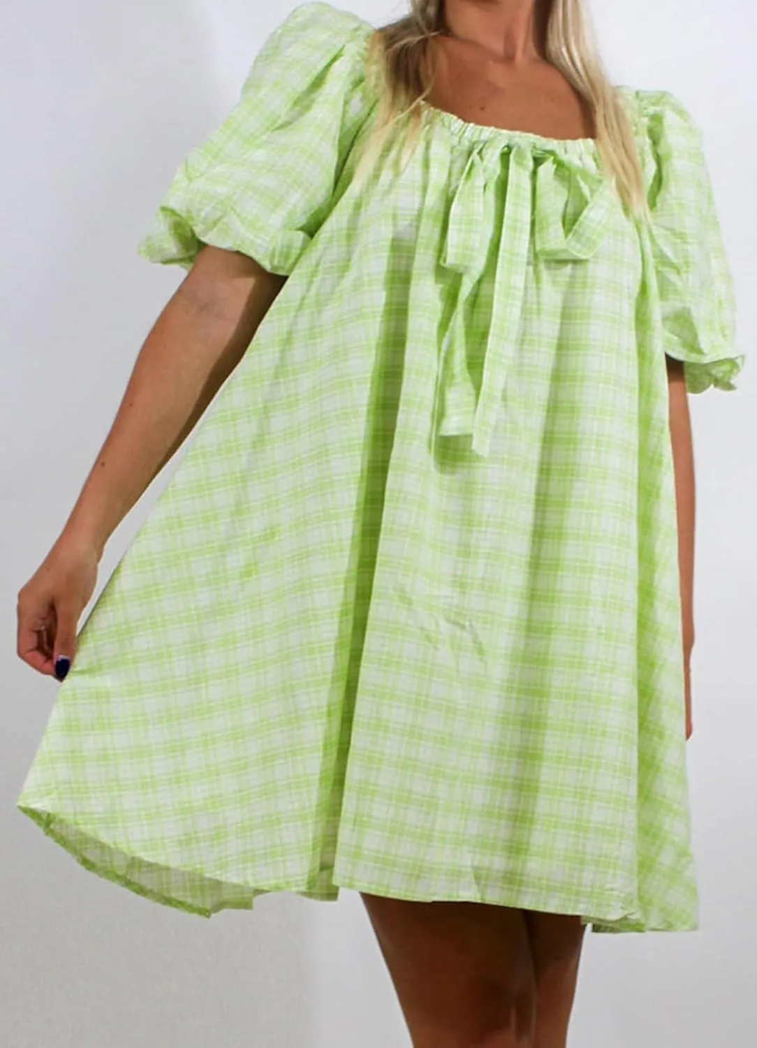 Women Puff Short Sleeve Mini Dress V-Neck Casual Flowy Babydoll Dresses A-Line Ruffle Beach Vacation Short Sundress
