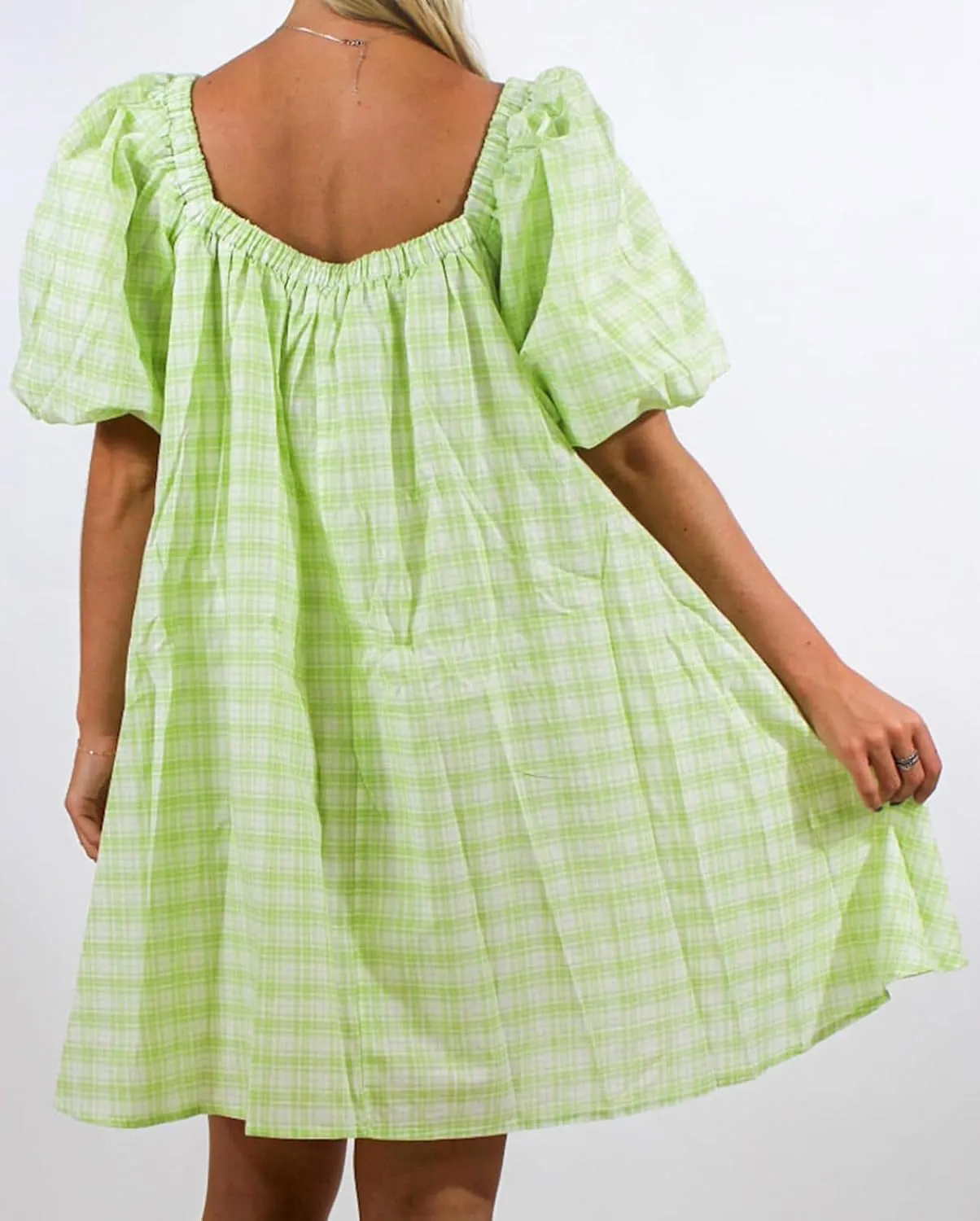 Women Puff Short Sleeve Mini Dress V-Neck Casual Flowy Babydoll Dresses A-Line Ruffle Beach Vacation Short Sundress