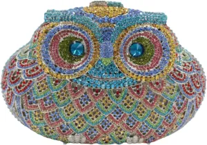 Women Rhinestone Evening Handbag Owl Crystal Clutch Party Purse, Multicolor