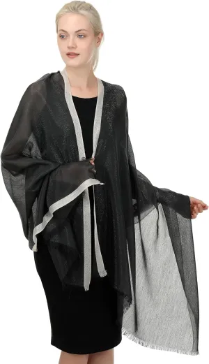 Women Shimmer Chiffon Pashmina Wedding Metallic Sparkle Party Formal Shawls and Wraps for Evening Dresses