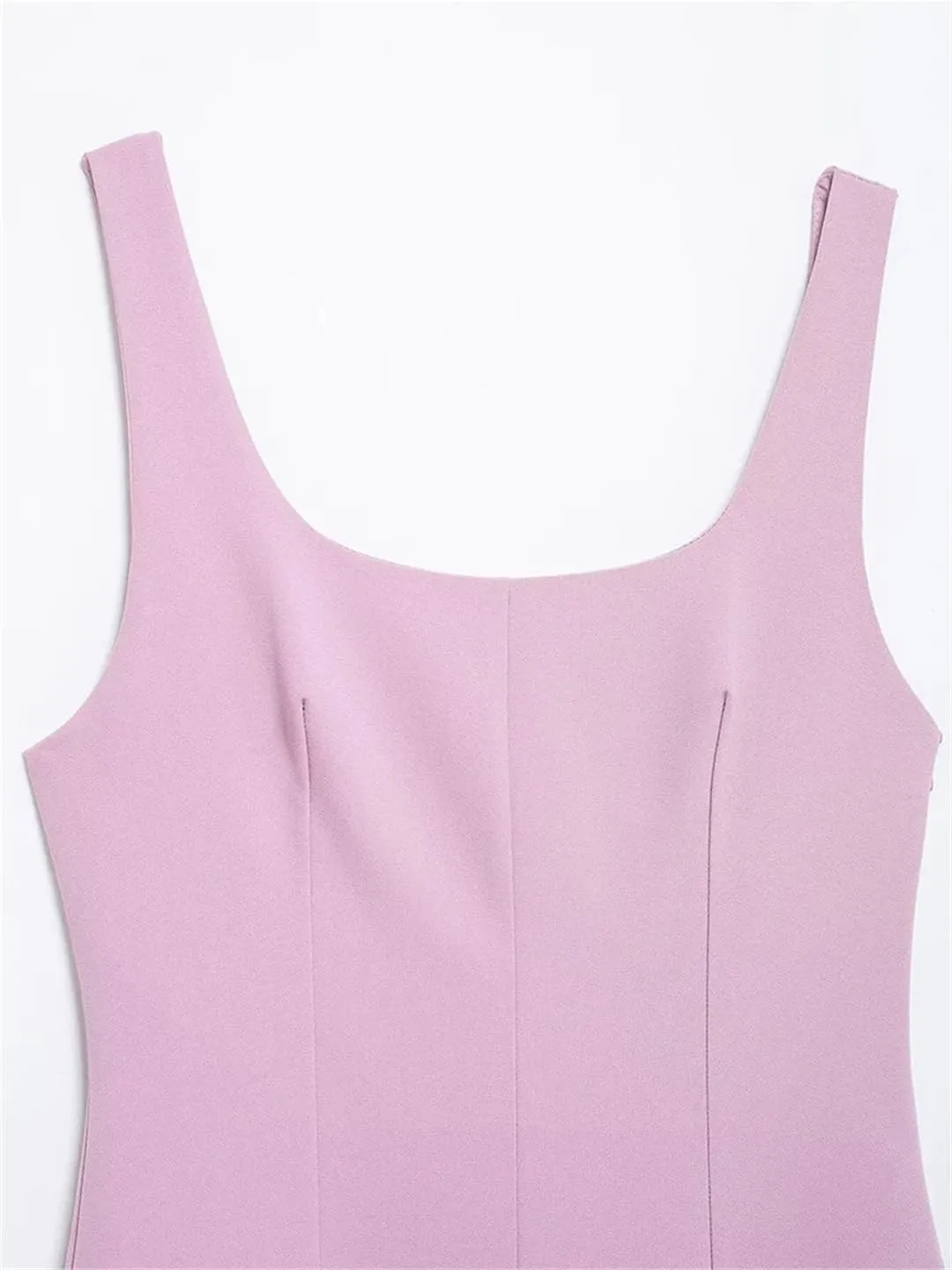 Women Solid Pleated Mini Dress Square Collar Backless Slim Sleevelesss Party Dresses