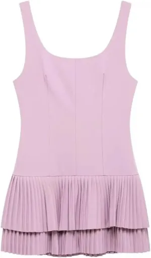 Women Solid Pleated Mini Dress Square Collar Backless Slim Sleevelesss Party Dresses