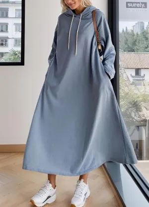 Women Spring Maxi Dress with Long Sleeves, Oversized Casual Loose Flowy Tunic Hoodie Sweatshirt Dress with Pocket