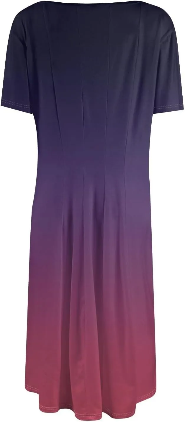 Women Summer Short Sleeve Midi Dress with Pockets Casual Aline Flowy Tshirt Dress Floral Vocation Beach Sundress