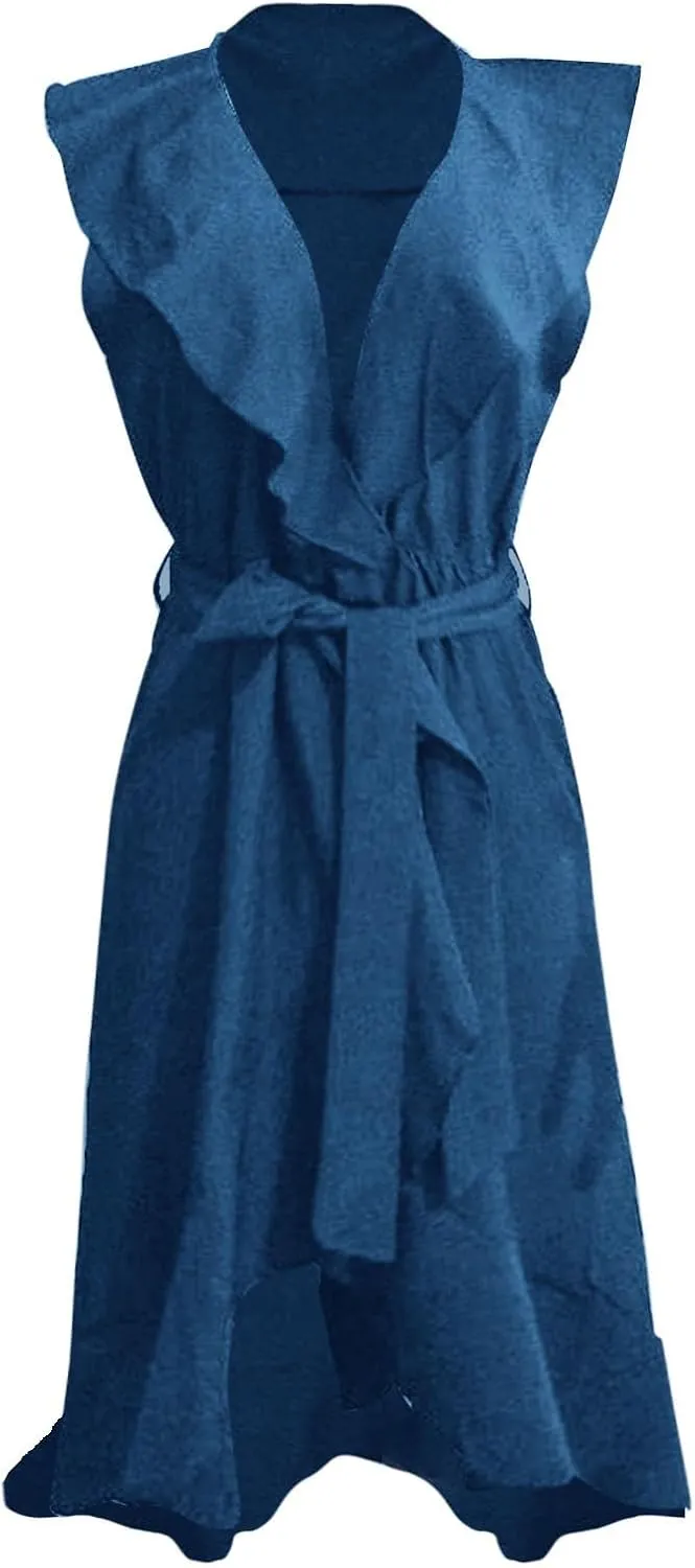 Women's 2025 Summer Wrap Midi Dress Casual Boho Deep V Neck Short Sleeve Ruffle Hem Split Beach Long Dresses