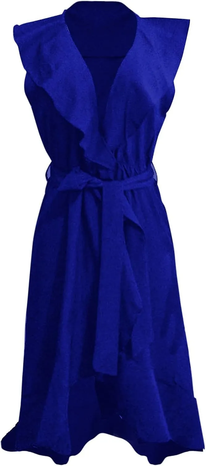 Women's 2025 Summer Wrap Midi Dress Casual Boho Deep V Neck Short Sleeve Ruffle Hem Split Beach Long Dresses