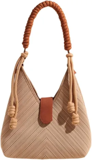 Women's Autumn Large Capacity Casual Commute Tote Bag, Lightweight Knitted Bucket Bag with Comfortable Strap