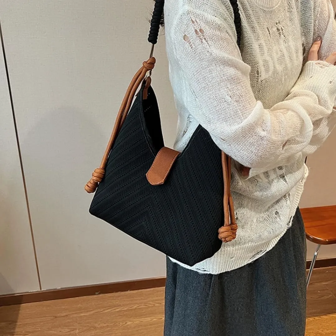 Women's Autumn Large Capacity Casual Commute Tote Bag, Lightweight Knitted Bucket Bag with Comfortable Strap