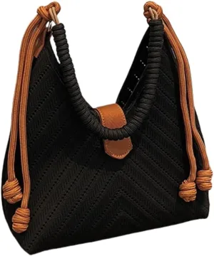 Women's Autumn Large Capacity Casual Commute Tote Bag, Lightweight Knitted Bucket Bag with Comfortable Strap