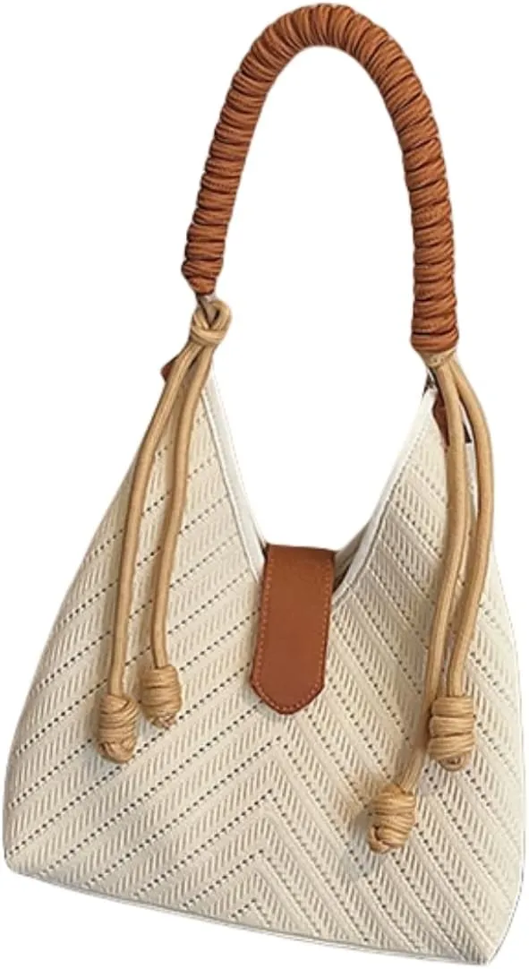 Women's Autumn Large Capacity Casual Commute Tote Bag, Lightweight Knitted Bucket Bag with Comfortable Strap