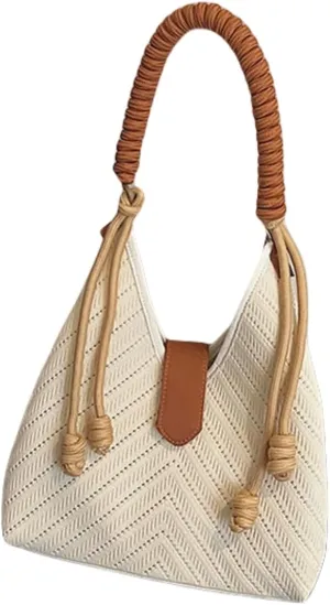 Women's Autumn Large Capacity Casual Commute Tote Bag, Lightweight Knitted Bucket Bag with Comfortable Strap
