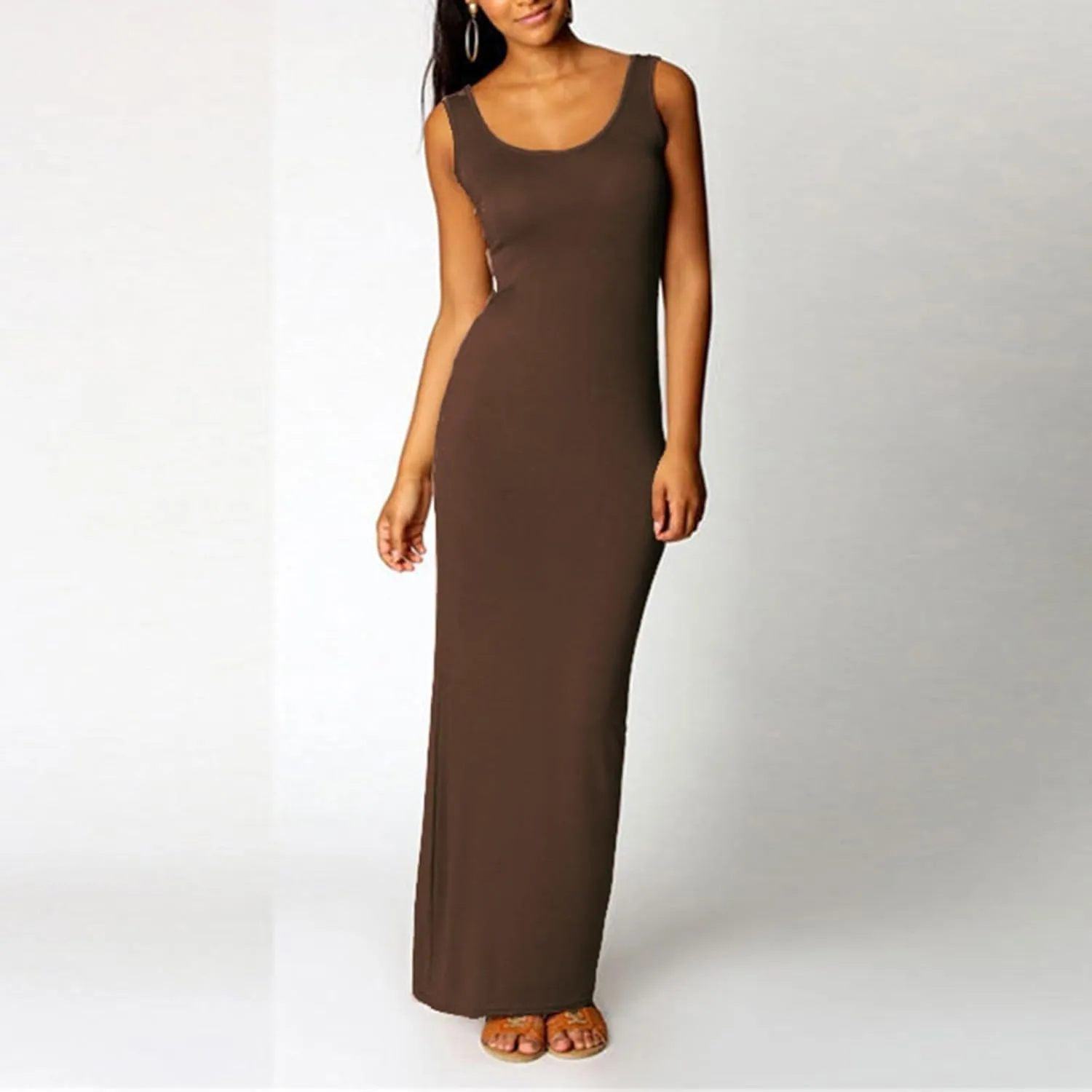 Womens Bodycon Dresses Plus Size Sleeveless Maxi Dress Elastic Solid Color Long Tank Sundress Summer Casual Outfits