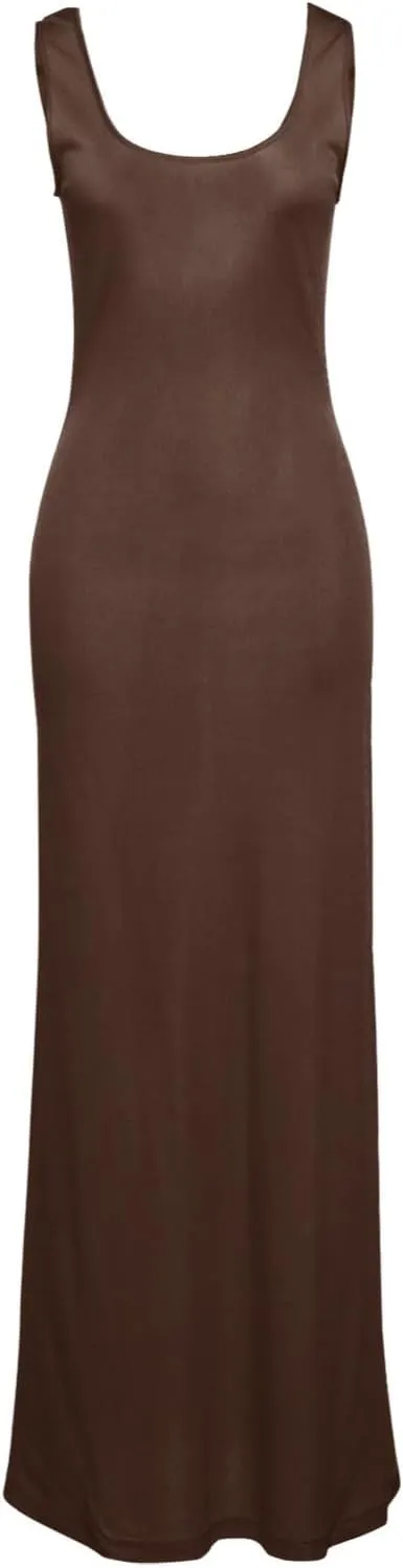 Womens Bodycon Dresses Plus Size Sleeveless Maxi Dress Elastic Solid Color Long Tank Sundress Summer Casual Outfits