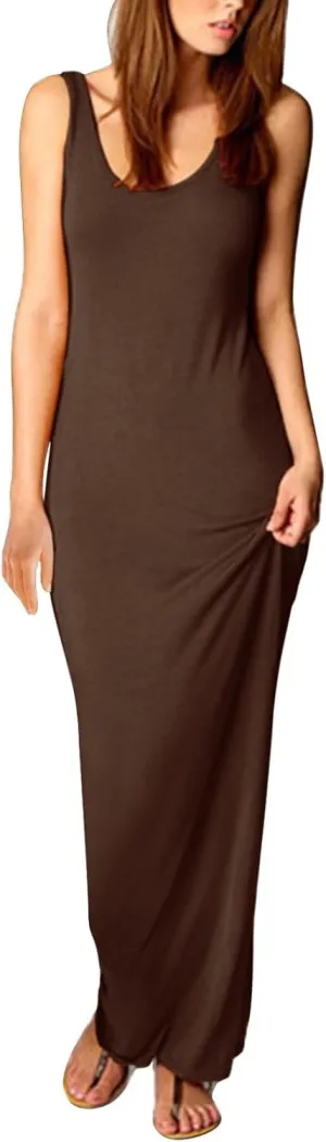 Womens Bodycon Dresses Plus Size Sleeveless Maxi Dress Elastic Solid Color Long Tank Sundress Summer Casual Outfits