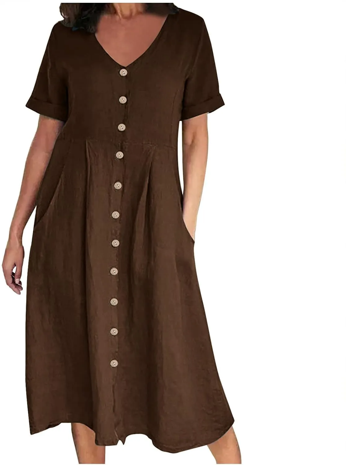 Women's Button Down Shirts Dresses with Pockets Cotton Button Up Blous Dress Casual Casual Short Sleeve Solid Clothes