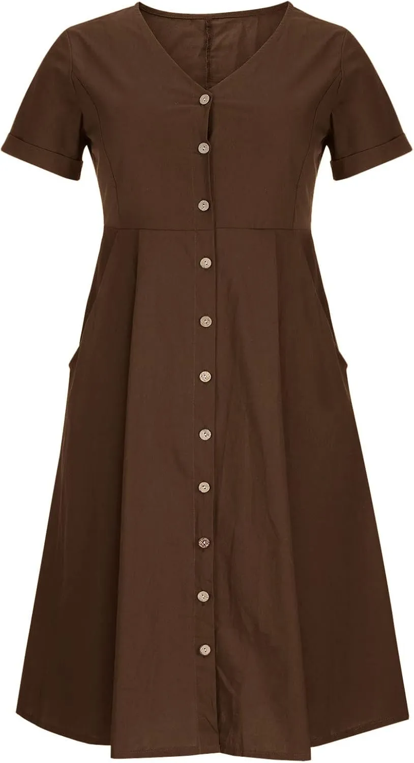 Women's Button Down Shirts Dresses with Pockets Cotton Button Up Blous Dress Casual Casual Short Sleeve Solid Clothes