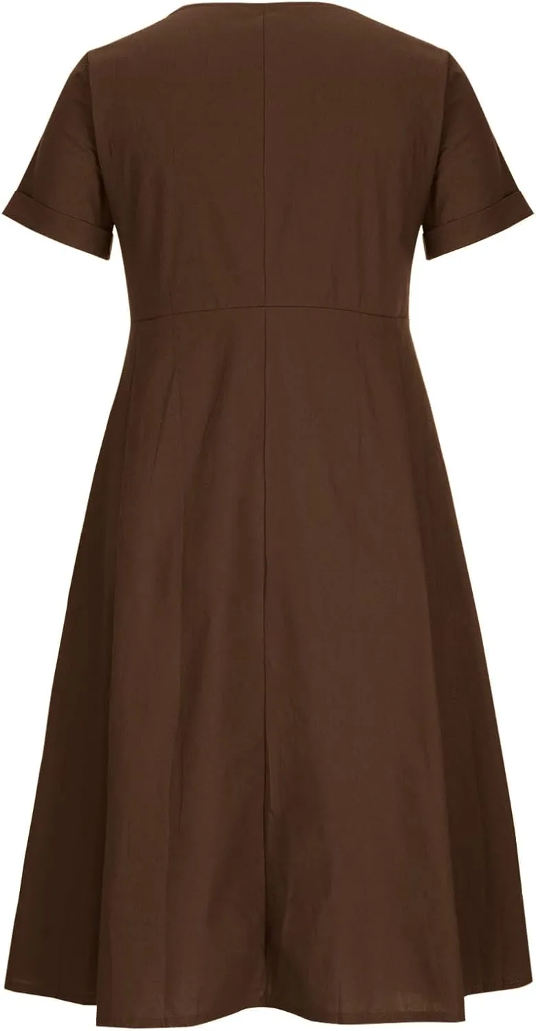 Women's Button Down Shirts Dresses with Pockets Cotton Button Up Blous Dress Casual Casual Short Sleeve Solid Clothes